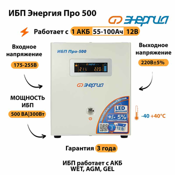 Энергия ИБП Про 500 12В - ИБП и АКБ - ИБП для котлов - . Магазин оборудования для автономного и резервного электропитания Ekosolar.ru в Уссурийске
