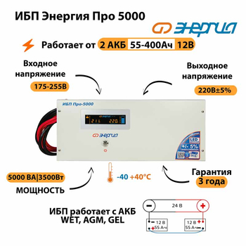 Энергия ИБП Про 5000 24В - ИБП и АКБ - ИБП для котлов - . Магазин оборудования для автономного и резервного электропитания Ekosolar.ru в Уссурийске