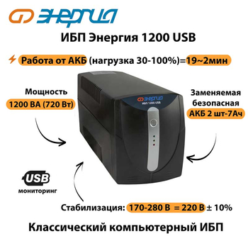 Энергия ИБП 1200 USB - ИБП и АКБ - ИБП для компьютера - . Магазин оборудования для автономного и резервного электропитания Ekosolar.ru в Уссурийске