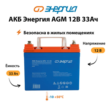 Аккумулятор для ИБП Энергия AGM 12v 33Ah - ИБП и АКБ - Аккумуляторы - . Магазин оборудования для автономного и резервного электропитания Ekosolar.ru в Уссурийске