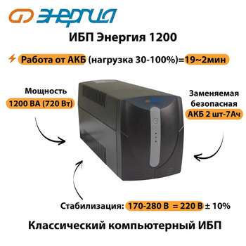 Энергия ИБП 1200 - ИБП и АКБ - ИБП для компьютера - . Магазин оборудования для автономного и резервного электропитания Ekosolar.ru в Уссурийске